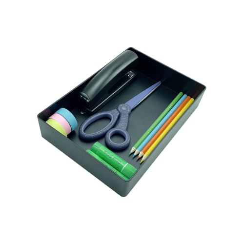 Amazon Basics Rectangular Plastic Desk Organizer with Storage Trays, Accessory Tray for Office Supplies and Pen Holder, 9.4 x 6.7 x 2 inch, Black (Pack of 2) - size: 9.4" x 6.7" x 2" (Pack of 2)
