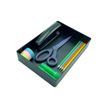 Amazon Basics Rectangular Plastic Desk Organizer with Storage Trays, Accessory Tray for Office Supplies and Pen Holder, 9.4 x 6.7 x 2 inch, Black (Pack of 2) - size: 9.4" x 6.7" x 2" (Pack of 2)