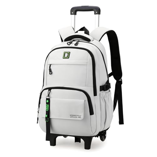 Rolling Backpack for Boys Kids with Wheels Trolley School Bag for Teens Elementary Wheeled Backpack - color: Light Gray 2 Wheels, size: 2 Wheels