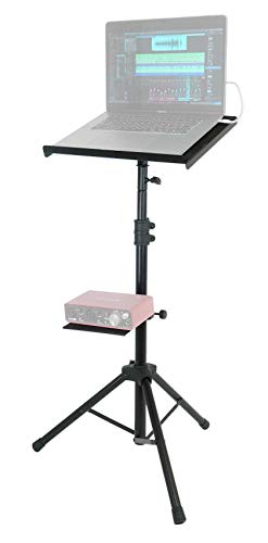 Rockville RLS68 Dual-Tray Laptop/Tablet Stand, Adjustable Height 30-51", Foldable, Portable, for DJs, Presenters, and Musicians | 30-51" Height, 22 lb Capacity, 15.75" x 11" Main Tray, 7.8" x 5.5" Side Tray, Angle Adjustment, Folding Steel Frame