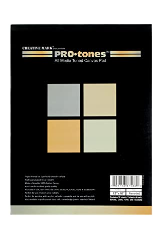 Paramount Pro-Tones All-Media Toned Canvas Pads - Triple-Primed Toned Canvas Pads for Acrylic, Oil, Gouache, & More! - [Assorted Colors - 12x16"] - color: Multi, size: 12x16"