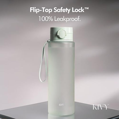 KIVY Tritan Water Bottle 50oz [WITH FLIP LID] - Reusable & Slim Waterbottle for Travel, Gym & School - For Women & Men - Dishwasher Safe - Skinny Leak Proof & Lightweight Bottle - BPA Free - color: 07 Light Green