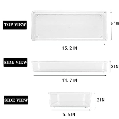 3 Pack Large Clear Plastic Drawer Organizer Tray Cutlery Utensil Makeups Drawer Organizers 15" X 6" - size: 3 Pack 15"x6" Clear Plastic