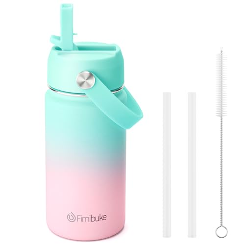 Fimibuke Kids Insulated Water Bottle - 14oz BPA-FREE 18/8 Stainless Steel Travel Tumbler Leak Proof Double Wall Vacuum Kids Cup with Straw Metal Water Bottle for School Boys Girls (1 Pack, Bubble Gum) - color: B23. Bubble Gum