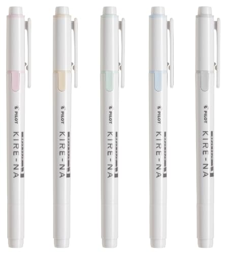 PILOT KIRE-NA Highlighter Set, Pastel 5 Colors, Chisel and Fine Tip, Quick-Dry Pigment Ink, SKIW-1-5C2 - color: Set of 5 pails