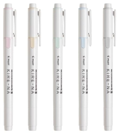 PILOT KIRE-NA Highlighter Set, Pastel 5 Colors, Chisel and Fine Tip, Quick-Dry Pigment Ink, SKIW-1-5C2 - color: Set of 5 pails