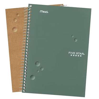 Five Star Spiral Notebook, 2 Subject, College Ruled Paper, 6" x 9-1/2", 80 Sheets, Fights Ink Bleed, Water Resistant Cover, Seaglass Green (840029CH1-ECM) (Pack of 12) - color: Seaglass Green, size: Pack of 12