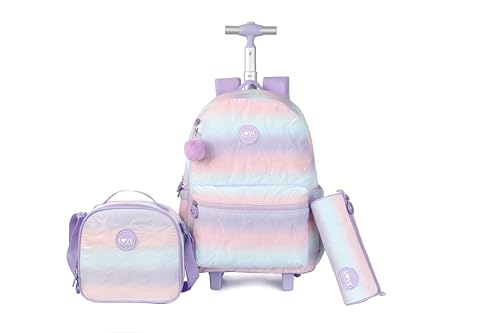 Rolling Backpack 17 inch with Lunch Bag Wheeled Laptop Backpack with wheels(QUILTED PURPLE) - color: Quilted Purple