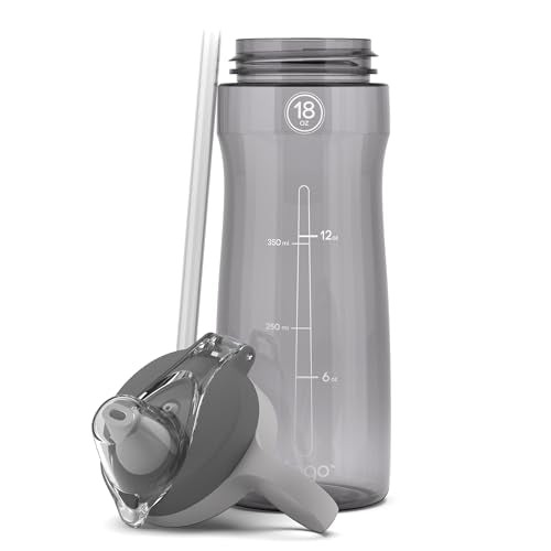 Pogo BPA-Free Tritan Plastic Water Bottle with Soft Straw Lid, 18 Oz, Grey - color: Grey