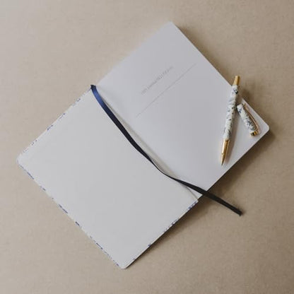 Sweet Water Decor Notes Journal, Cute Lined Composition Notebook for Women, 100 Ruled Pages for Writing, Blue Delft Matte Laminate Hardcover Diary with Gold Foil Details - style: Notes (Floral Design)