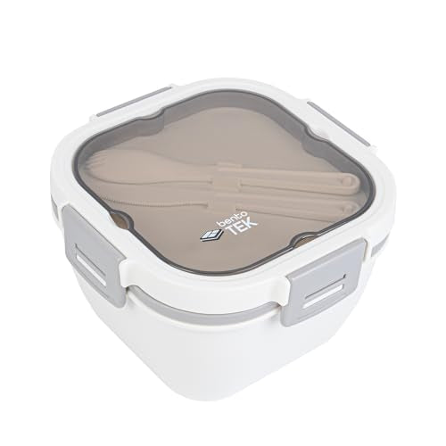 Restaurantware-Bento Tek 57.5 Ounce Bento Box, 1 Reusable Lunch Container - With Fork And Knife, Does Not Contain BPA, White And Gray Plastic Reusable Lunch Box, Microwavable, Dishwashable - size: 1 Count, style: 58 oz - White