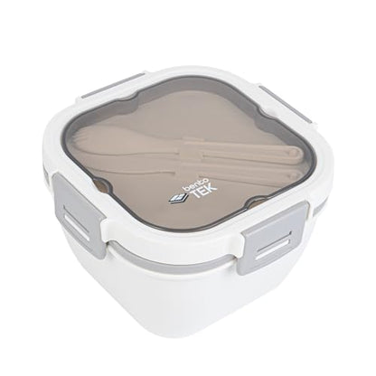 Restaurantware-Bento Tek 57.5 Ounce Bento Box, 1 Reusable Lunch Container - With Fork And Knife, Does Not Contain BPA, White And Gray Plastic Reusable Lunch Box, Microwavable, Dishwashable - size: 1 Count, style: 58 oz - White