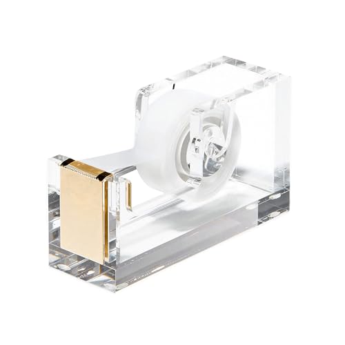 OfficeGoods Acrylic Tape Dispenser – Modern Desk Organizer for Office Supplies, Heavy Duty Refillable Tape Holder for Home and School Crafting, Stylish Desktop Accessory for Gift Wrapping, Gold - color: Gold