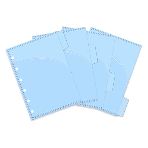 4pcs A7 Binder Pockets Smooth Blue PP Budget Cash Envelopes 0.2mm Thick 2 Pocket Index Dividers Outside Loading Money Organizer for Budgeting Planner Inserts Supplies - color: Light Blue, size: A7 - 4 Tabs