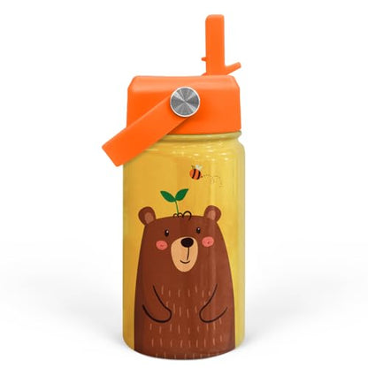 Bear Water Bottle - Kids Water Bottle with Straw Lid - 12 Oz Insulated Stainless Steel Water Bottles for Kid Boys - Travel Cup for School Sports - color: Bear 2