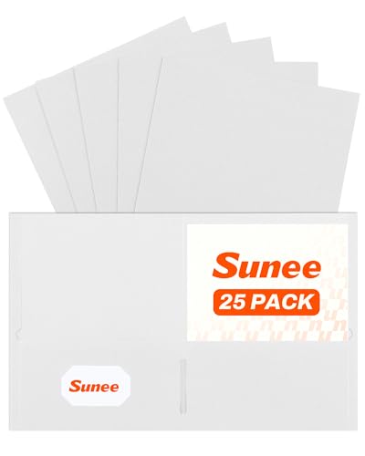 SUNEE Folders with Pockets (25 Pack, White), 2 Pocket Folders Fit Letter Size Paper, Paper File Folder for School Office Home Bussiness - color: White, style: 25-Pack