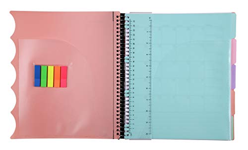 Mintra Office Durable PREMIUM Spiral Notebook, ((Salmon, 5 Subject (8.5in x 11in)), Fabric Covered Coils, No Snags, College Ruled, Adjustable PocketDividers, Ruler, Organization, School - color: Salmon, size: 5 Subject (8.5in x 11in)