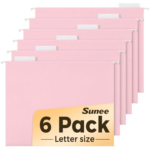 SUNEE 6 Pack Hanging File Folders, Pink Folders, Hanging File Folders Letter Size with 1/5-cut Tabs, Stay Organized for Your Home and Office Bulk File and Documents - color: Pink