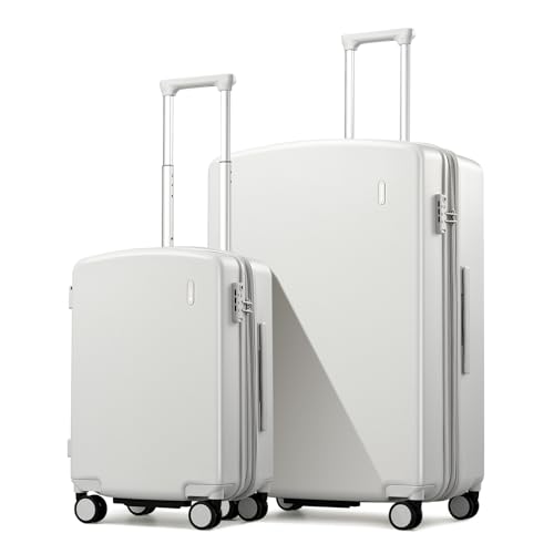 Hanke Expandable Luggage Sets 2 Piece, 20 Inch and 28 Inch Luggage Sets with Spinner Wheels, Durable PC Hard Shell Rolling Suitcase with TSA Lock for Travel (20/28 Inch, Smoke White) - color: Smoke White, size: 20+28 Inch EXT