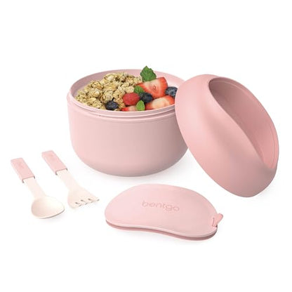 Bentgo Bowl - Insulated Leak-Resistant Bowl with Snack Compartment, Collapsible Utensils and Improved Easy-Grip Design for On-the-Go - Holds Soup, Rice, Cereal & More - BPA-Free, 21.2 oz (Blush) - color: Blush