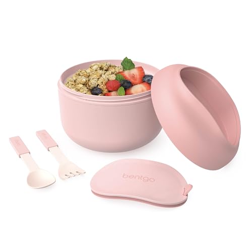 Bentgo Bowl - Insulated Leak-Resistant Bowl with Snack Compartment, Collapsible Utensils and Improved Easy-Grip Design for On-the-Go - Holds Soup, Rice, Cereal & More - BPA-Free, 21.2 oz (Blush) - color: Blush