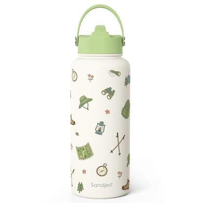 SANDJEST Hiking Lover Gift for Women, Water Bottle Stainless Steel 32oz with Lid & Straw, Insulated Bottles Gifts for Hikers Girls Friends Teens Birthday Christmas - color: Hiking