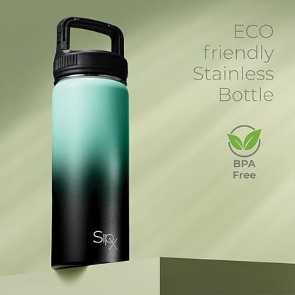 SipX™ 18 oz Insulated Water Bottle with 3 Lids – Leakproof Stainless Steel, Triple Insulated – Cold 24 Hours/Hot 12 Hours – Durable Bottle for School, Gym, Travel – Gradient Mint Black - color: Gradiant Mint Black, size: 18 Ounces