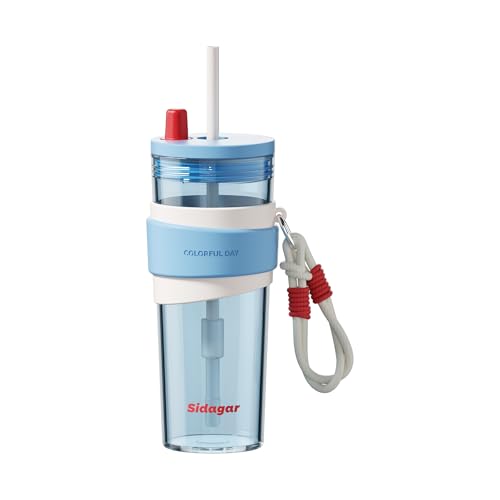 24oz Tritan Water Bottle with Straw and Silicone Sleeve, Blue Leak-Proof Aesthetic Tumbler with Portable Carrying Strap, BPA-Free Reusable Straw Cup for School, Office, Gym - color: Sea Salt Crystal