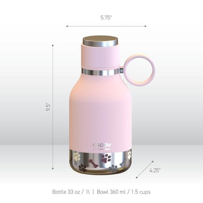 asobu Buddy Bottle, a Stainless Steel Insulated Water Bottle with Removable Dog Water Bowl and Dog Food and Treat Storage (Pink, 37 Oz) - color: Pink