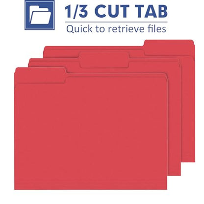 File Folder, PANDRI 120 Pack File Folder, 1/3 Cut Tab, Letter Size, Filing Folder for Office School Business, Red - color: Red