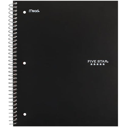 Five Star Spiral Notebook + Study App, 3 Subject, Wide Ruled Paper, 8" x 10-1/2", 150 Sheets, Black (73094) - color: Black, size: 8" x 10-1/2" (Pack of 1)