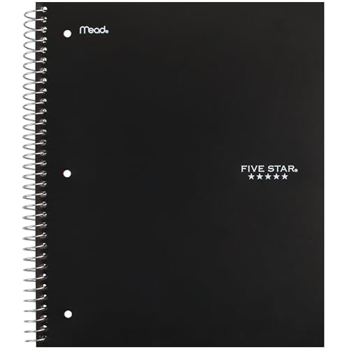 Five Star Spiral Notebook + Study App, 3 Subject, Wide Ruled Paper, 8" x 10-1/2", 150 Sheets, Black (73094) - color: Black, size: 8" x 10-1/2" (Pack of 1)