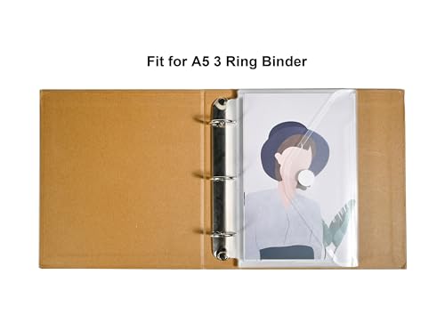 Plastic 3 Ring Binder Pockets Clear Pouches for 5.5’’ x 8.5’’ Paper Folder Organizer Hook Loop Closure 40 Pack - color: 40 Pack
