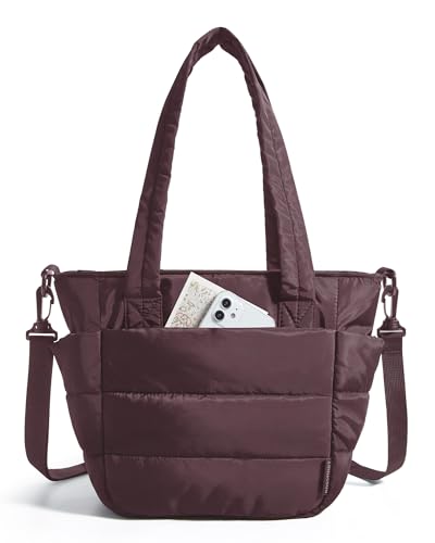 BAGSMART Lunch Bag Women Small Insulated Tote with Lunch Compartment Quilted Lightweight Puffy Tote Bag for Work, Travel, Outdoor, Crimson Purple - color: Crimson Purple