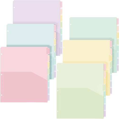 48 Count Binder Dividers with One Pockets for 3 Ring Binders 3 Hole Punched 9.75 x 11.5 in Plastic Sturdy Colorful Page for Back to School Office Home Organizer, 6 Sets(Macaron Color) - color: Macaron Color
