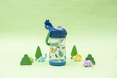 Zak Designs Beacon Kid Water Bottle for Travel or At Home, 12oz Plastic is Durable and Leak-Proof with Liquid Lock Spout, Cover, Carry Handle, Protective Base (Dinosaur) - color: Dinosaur