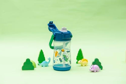 Zak Designs Beacon Kid Water Bottle for Travel or At Home, 12oz Plastic is Durable and Leak-Proof with Liquid Lock Spout, Cover, Carry Handle, Protective Base (Dinosaur) - color: Dinosaur
