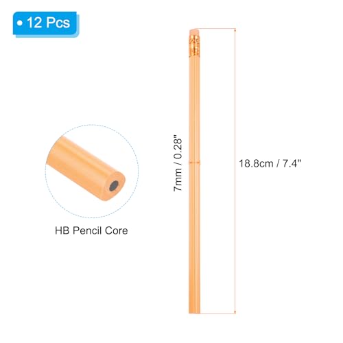 PATIKIL Round Pencils, 12 Pcs Triangle HB Graphite Pencil Wooden Pencils with Eraser for Classroom Office Writing Drawing Supplies, Orange - color: Light Orange