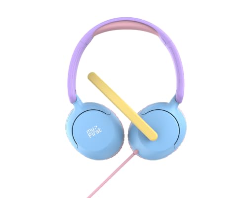 myFirst CareBuds Link W2 Kids Wired Headphones with Microphone, 85dB Volume Limit, 3.5mm On-Ear Headset, Foldable Lightweight Headphones with Rotatable Boom Mic (Cotton Candy Mix) - color: Cotton Candy Mix