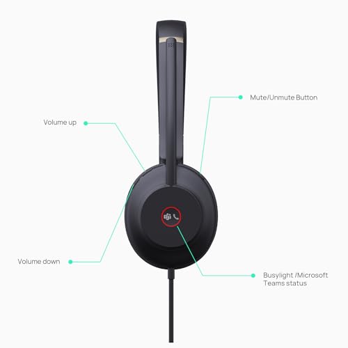 Yealink UH37 USB Headset with Microphone for PC Laptop - Headphones with Noise Cancelling Microphone for Computer,On-Ear Wired Office Call Center Headset Mono - style: Mono