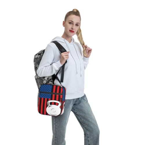 Kettlebell Fitness American Flag Lunch Bag 10In | Insulated Lunch Box Reusable Tote Bag For Picnic Office For Women Men - color: Style 5