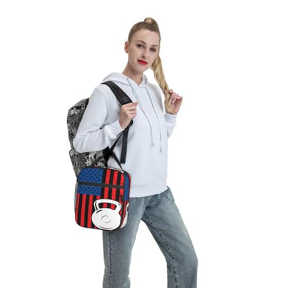 Kettlebell Fitness American Flag Lunch Bag 10In | Insulated Lunch Box Reusable Tote Bag For Picnic Office For Women Men - color: Style 5
