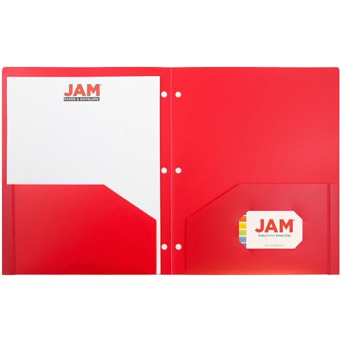 JAM PAPER Heavy Duty Plastic 3 Hole Punch Pocket Folders - Extra Tough School Folders - Red - 3/Pack - color: Red, size: 3 Per Pack