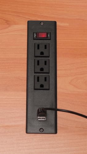 8-1/4" Long x 2-1/16" Wide Black in-Desk Power Center with 3 Outlets, 2 USB Ports with Switch - style: 3 Outlets, 2 USB Ports (with Switch)