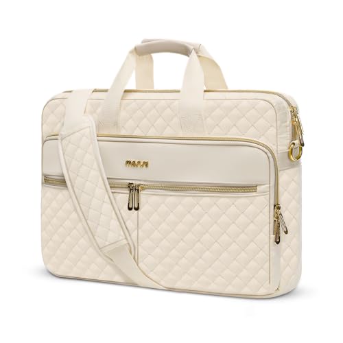 MOSISO 13-14 inch Laptop Bag, Laptop Briefcase Messenger Compatible with MacBook Neo 13 inch/Air 13.6/13 /Pro 13/14, Square Quilted Computer Bag Work Office Business with 3 Pockets&Strap, Beige - color: Beige, size: 13.3 inch