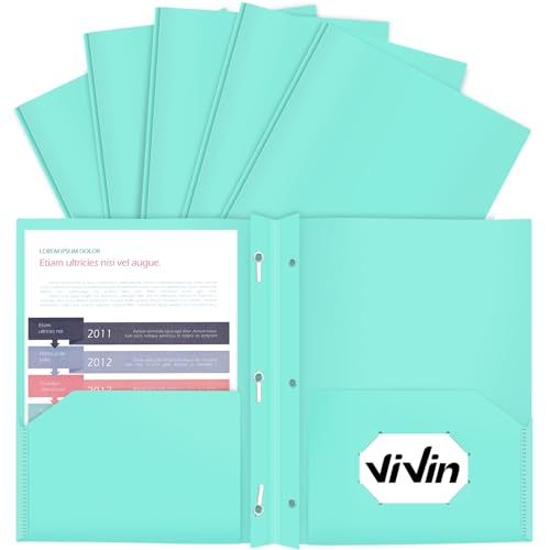ViVin 12-Pack Pastel Color Folders - Durable Plastic Folders with 2 Pockets and 3-Prong Fasteners, Cute for School, Home and Office (Light Green) - color: Mint Green, size: 12 PACK