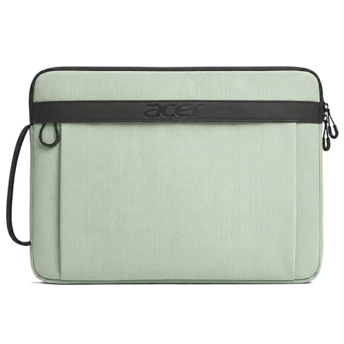 Acer Laptop Sleeve Case for 15.6-16 inch Laptops, Slim Protective Computer Sleeve with Hidden Zipper Pocket, Soft Plush Bubble Padding, Side Handle and Luggage Strap, Travel Laptop Bag, Green | Slim, Soft Bubble Padding, Extra Front Storage, Wrist Strap,