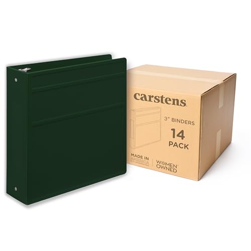 Carstens 3-Inch Heavy Duty 3-Ring Binder - Side Opening, Forest Green, Durable Plastic, Precision No-Gap Rings, Waterproof Cover, No Pockets, Holds 400 US Letter Sheets, BPA-Free Made in USA (1738-3R) - color: Hunter Green, size: Case of 14