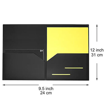 Youngever 6 Pack Heavy Duty Plastic Two Pocket Folders, Heavy Duty Plastic 2 Pocket Folder (Black) - color: Black