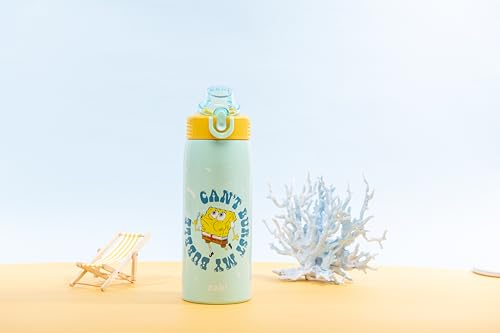 Zak Designs SpongeBob Sage 19oz Leak-Proof Straw Kids Water Bottle | BPA Free, Insulated Stainless Steel, Cupholder Friendly, Dishwasher Safe, Lid Lock, Handle, For School, Home, Travel - color: SpongeBob and Patrick